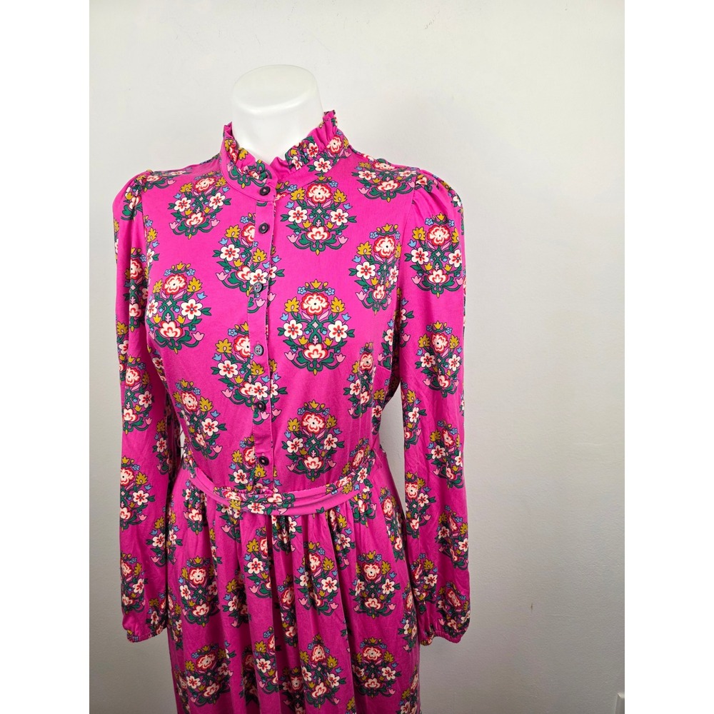 Boden Willow Tiered Jersey Dress Pink Floral Maxi Long Sleeve Modest 8R D1230 - Picture 3 of 10